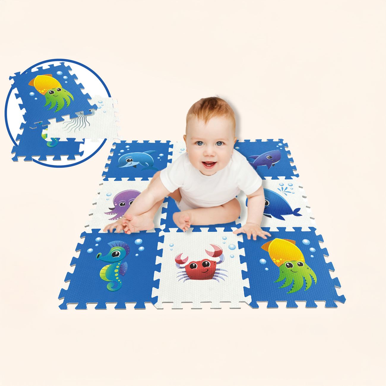Covor Puzzle cu Model Animale Marime pentru Copii 32x32cm (9 Piese)