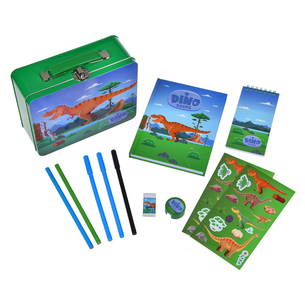 Set Scoala cu Penar Metalic Model Dinozaur 11 Accesorii