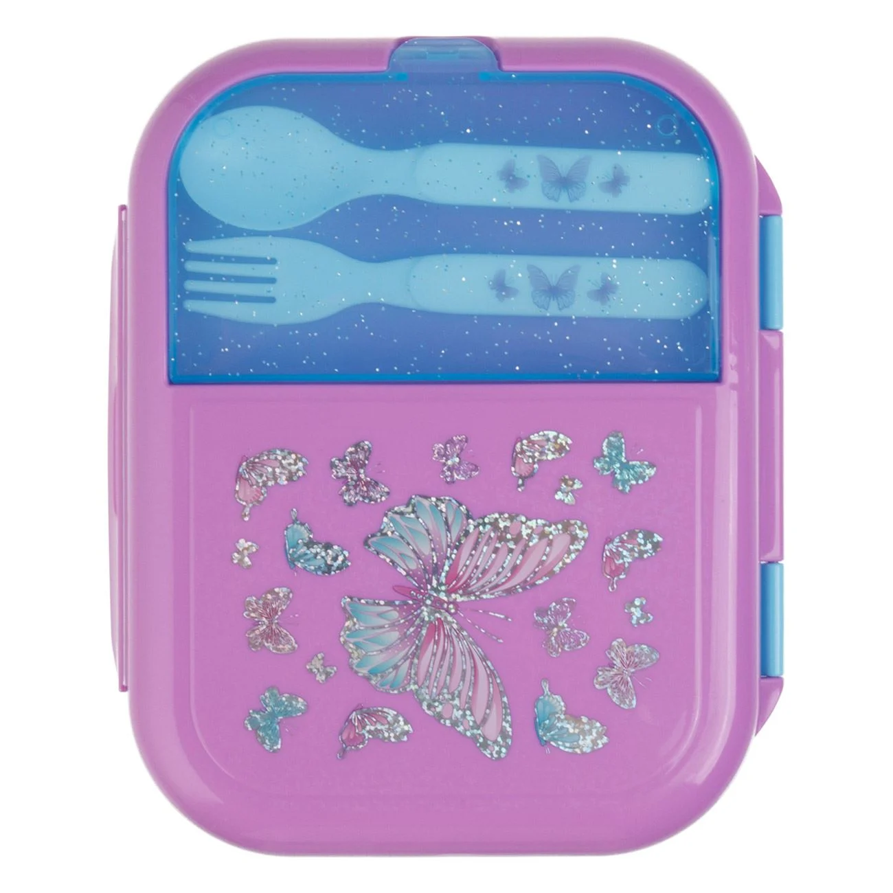 Caserola cu 3 Compartimente Lila Turcoaz Fluturi & Furculita cu Lingura 12,6x18x6cm - 1,3L - poza 4