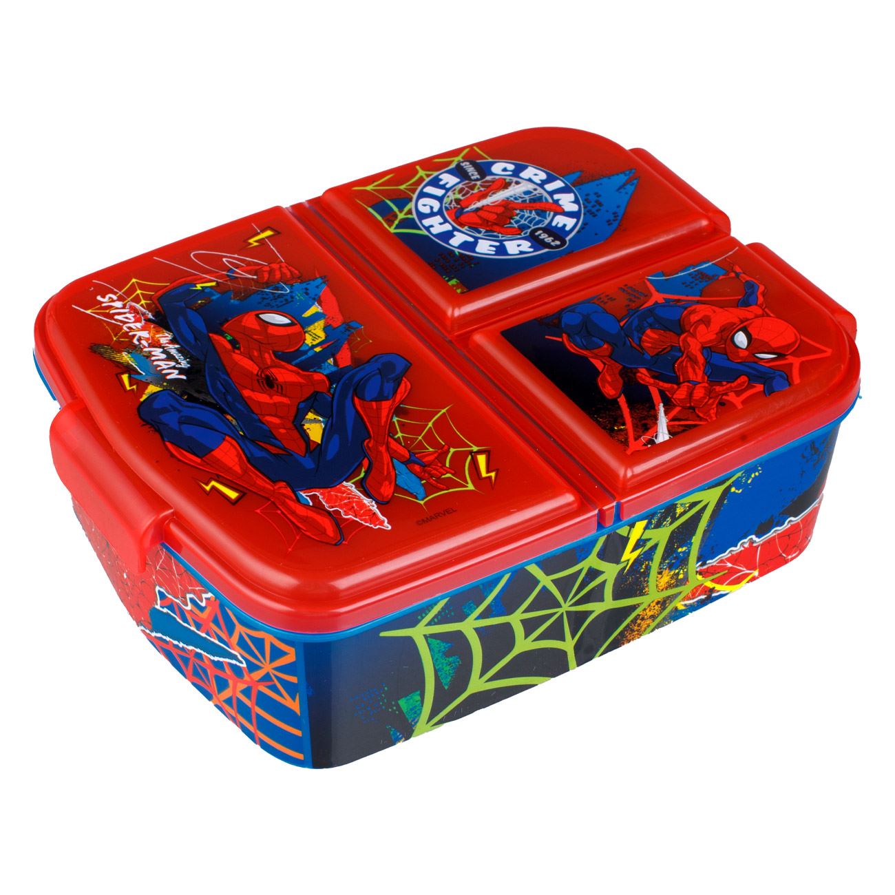 Caserola cu 3 Compartimente Albastra Rosie Spiderman pentru Copii - 790ml