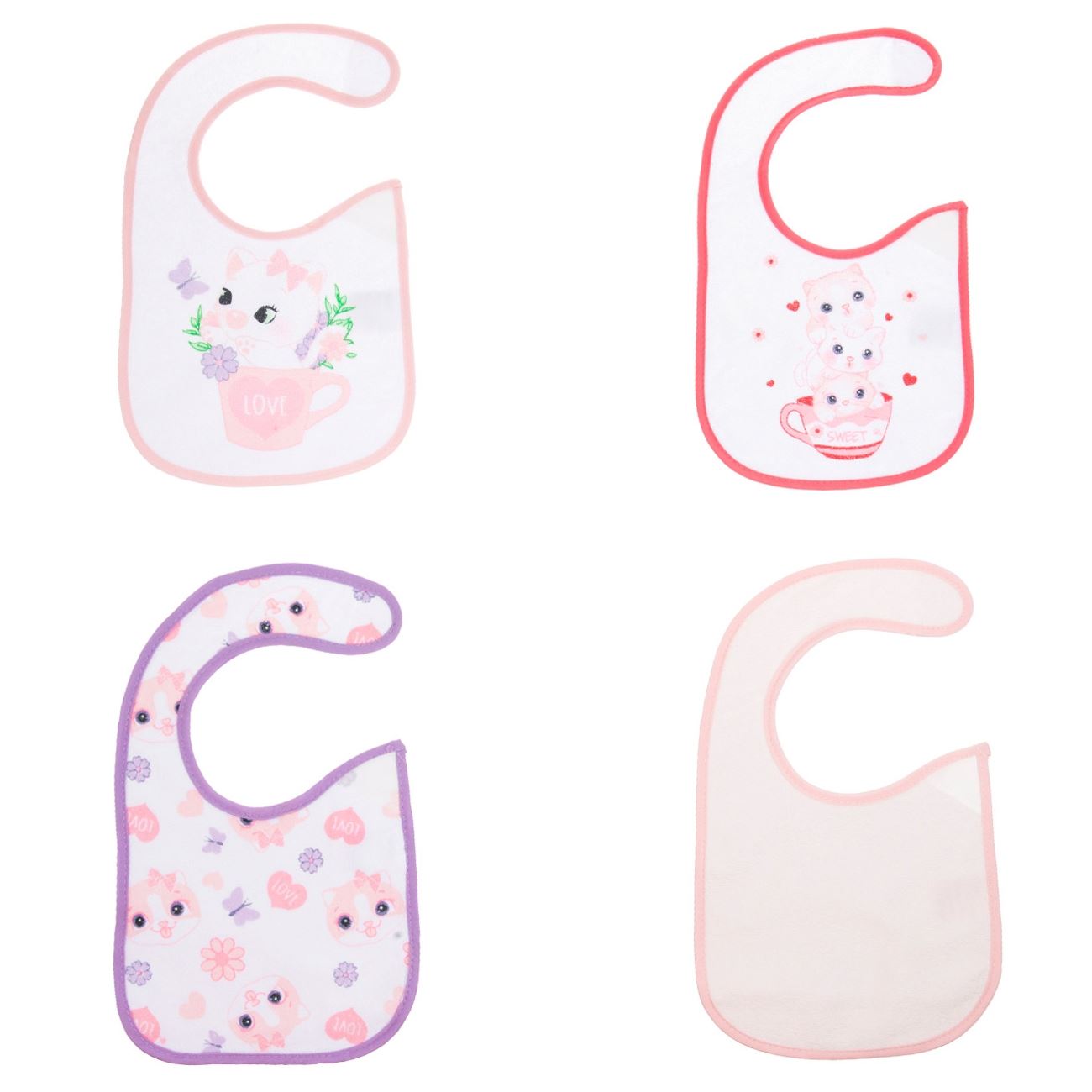 Set Bavete Mijlocii Roz Lila cu Model Pisica 6 Luni - 4buc