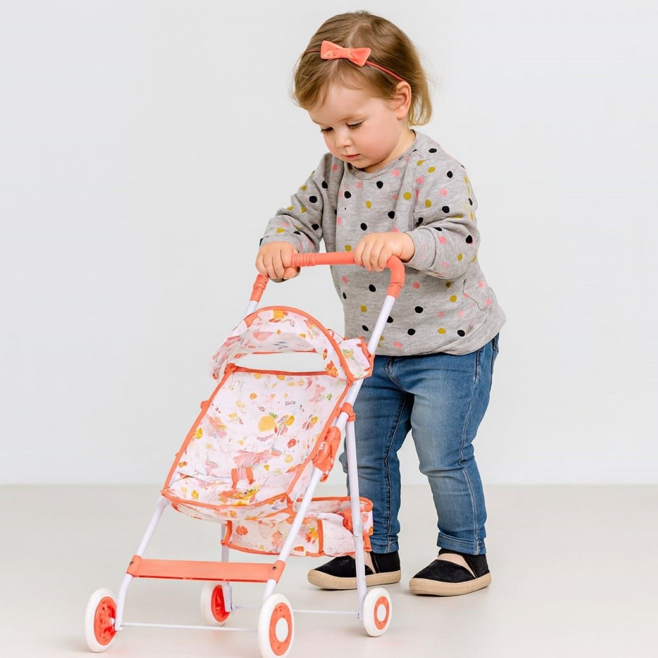 Carucior Roz Somon cu Model Animale pentru Papusi - poza 2