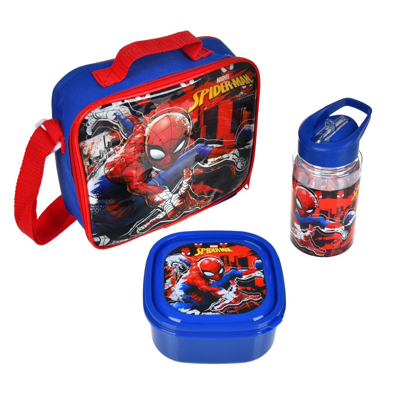 Set Masa cu Geanta Izoterma Caserola & Sticla Apa cu Model Spiderman