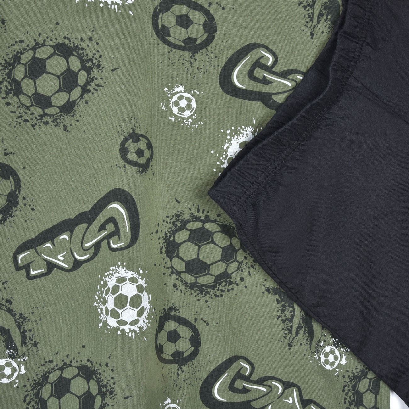 Set Pijama din Bumbac Kaki Negru cu Model Fotbal pentru Copii - poza 3