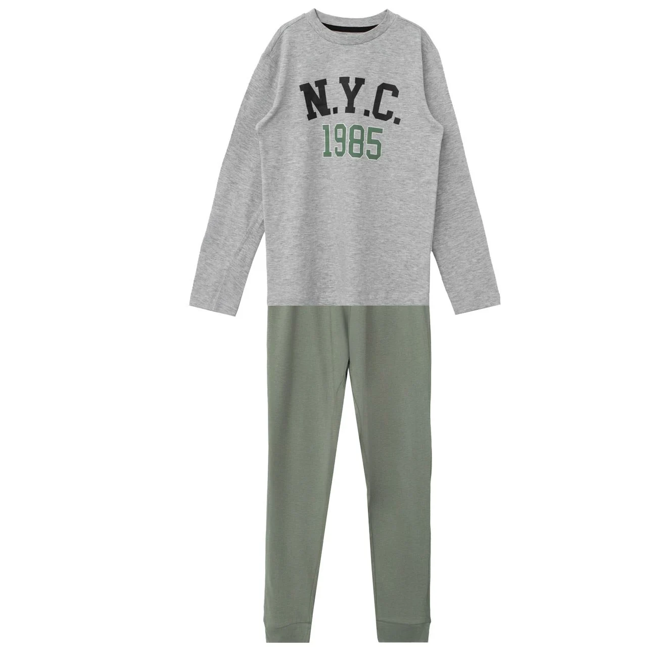 Set Pijama de Iarna din Bumbac Kaki Gri "NYC 1985" pentru Copii