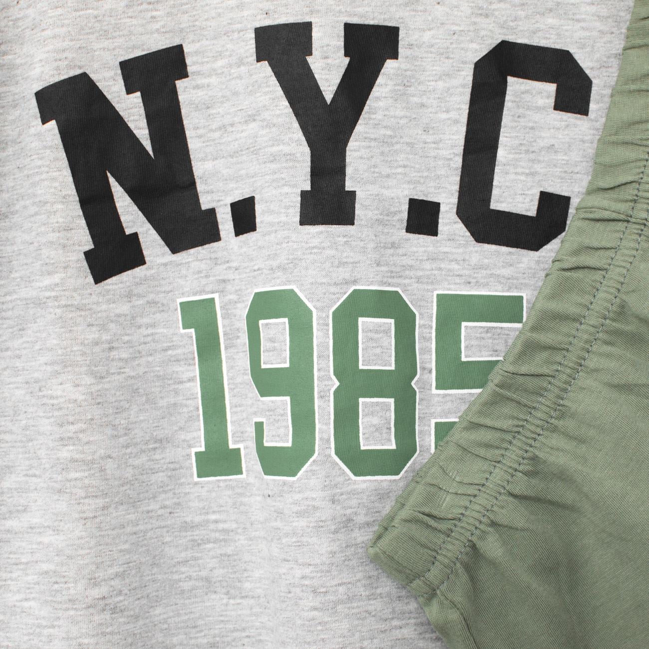 Set Pijama de Iarna din Bumbac Kaki Gri "NYC 1985" pentru Copii - poza 2