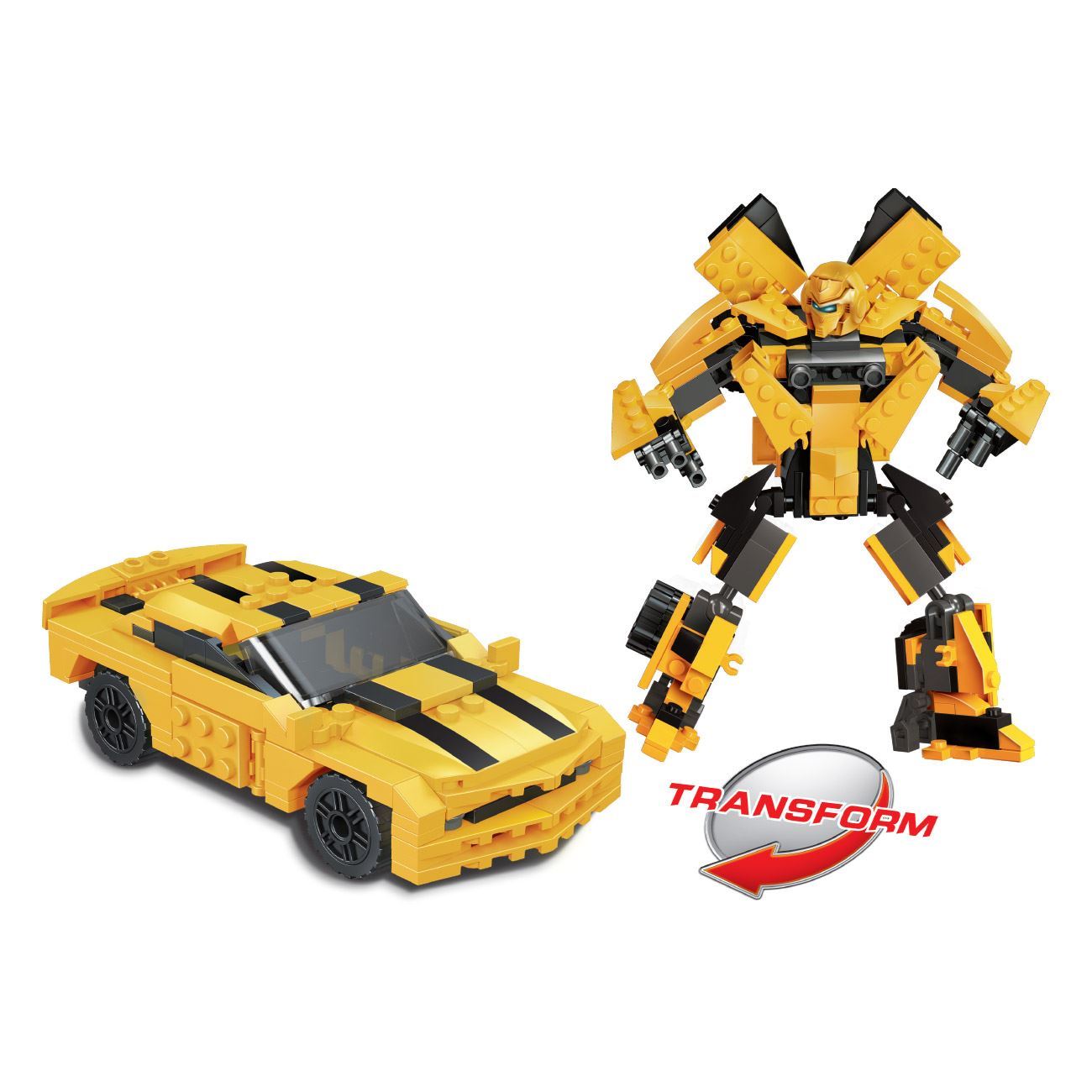 Set Cuburi de Constructie Robot cu Transformare in Masina Galbena (258 Piese)