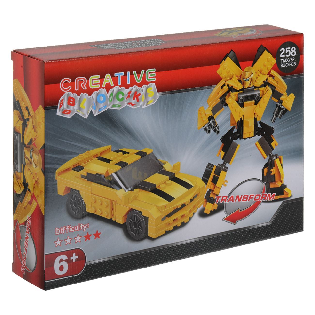 Set Cuburi de Constructie Robot cu Transformare in Masina Galbena (258 Piese) - poza 2