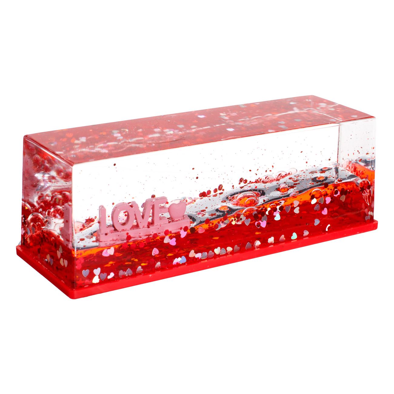 Jucarie cu Lichid cu Miscare Lenta Rosu Roz "Love" Inima cu Glitter & Confetti 15x5x5cm