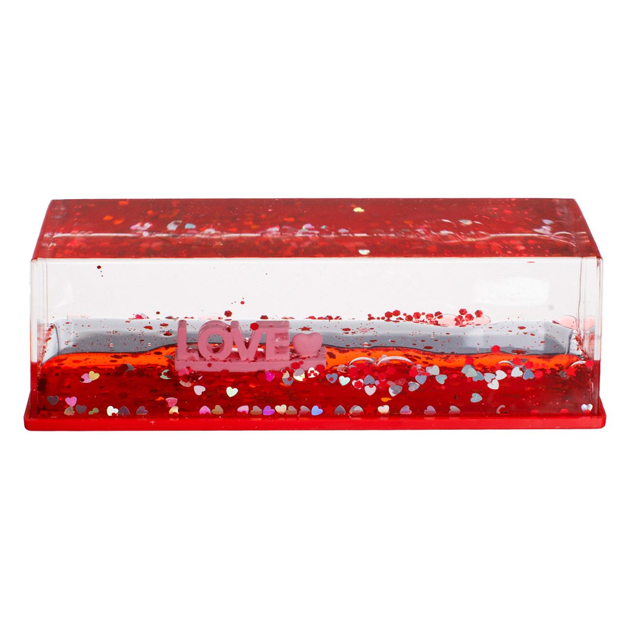 Jucarie cu Lichid cu Miscare Lenta Rosu Roz "Love" Inima cu Glitter & Confetti 15x5x5cm - poza 3