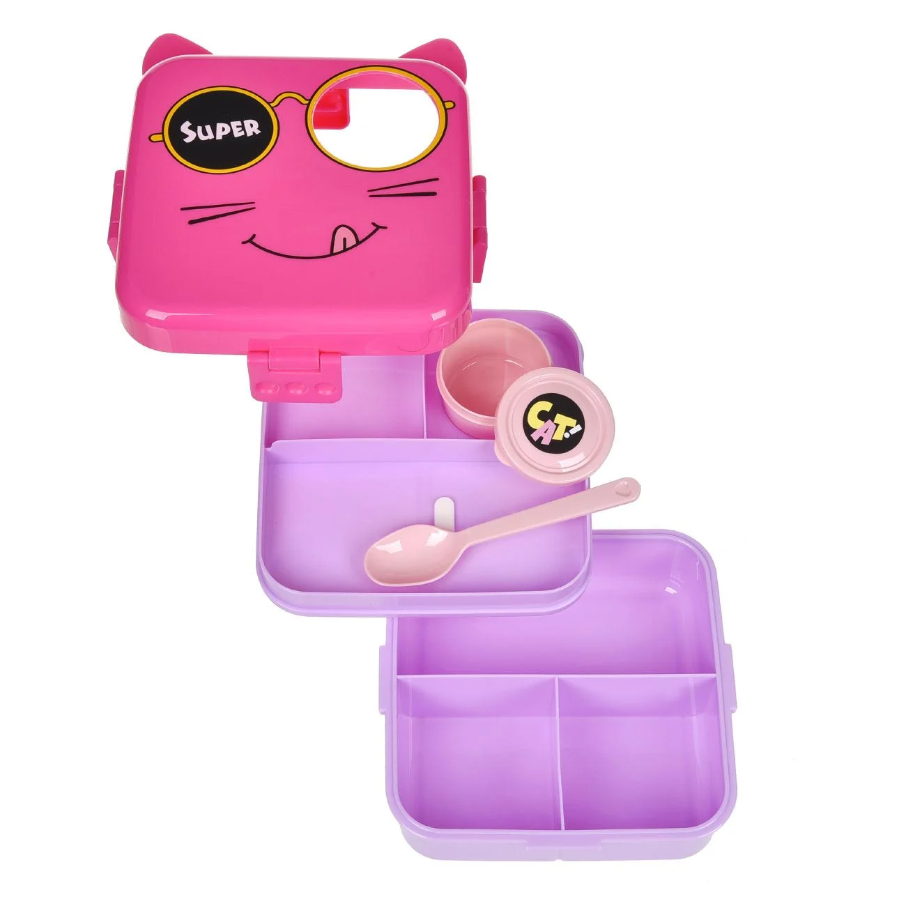 Caserola din Plastic cu 5 Compartimente Lingura & Recipient Sos Model Pisica - poza 2