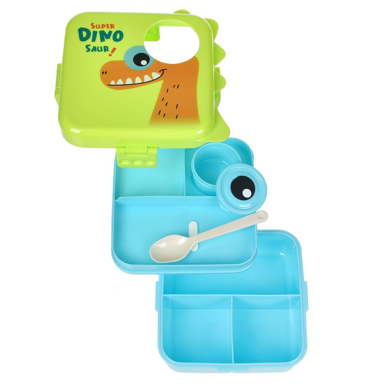 Caserola din Plastic cu 5 Compartimente Lingura & Recipient pentru Sos cu Model Dinozaur - 1100ml - poza 2