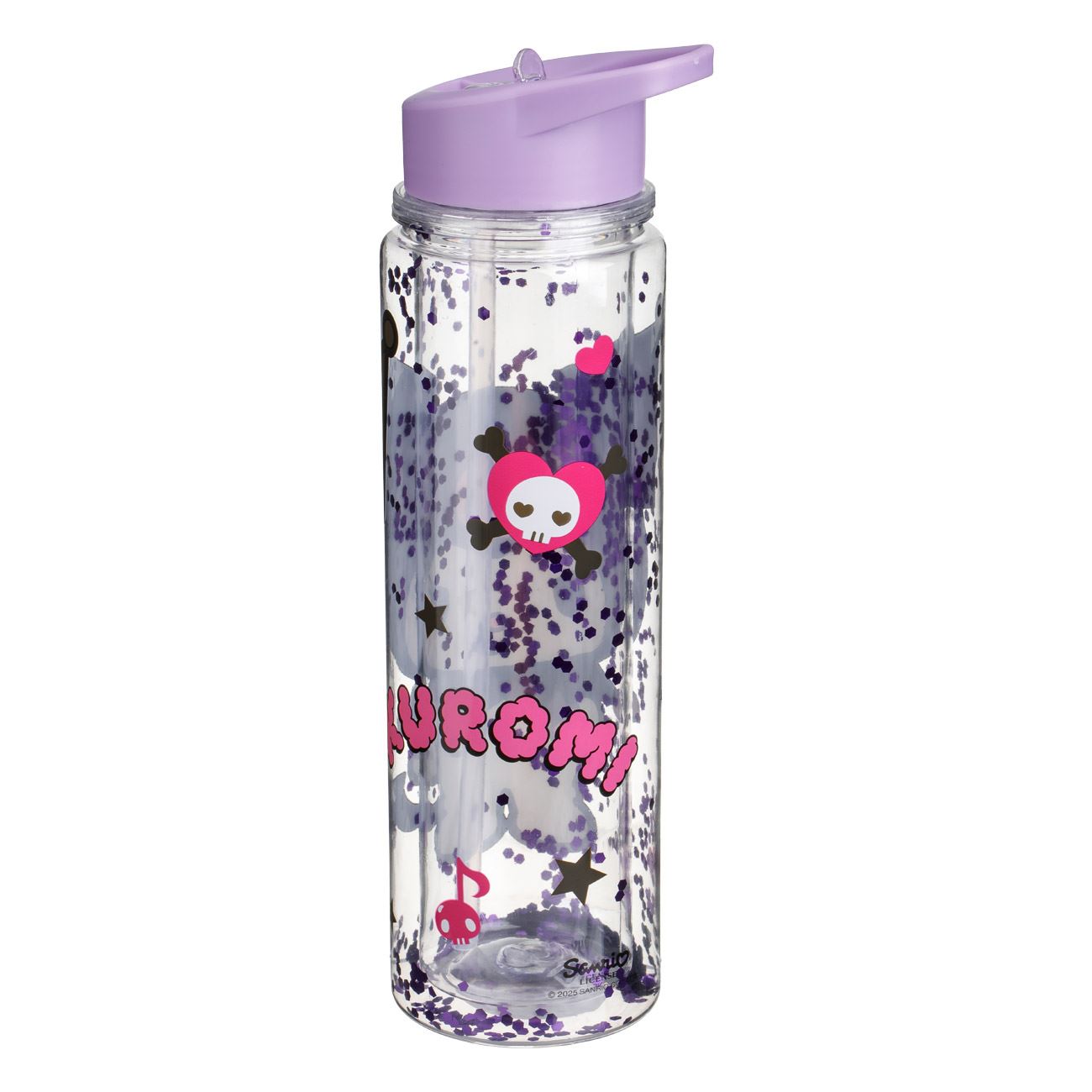 Sticla Apa Flip Top Transparent cu Perete Dublu Capac Lila Kuromi Glitter pentru Copii 500ml - poza 3