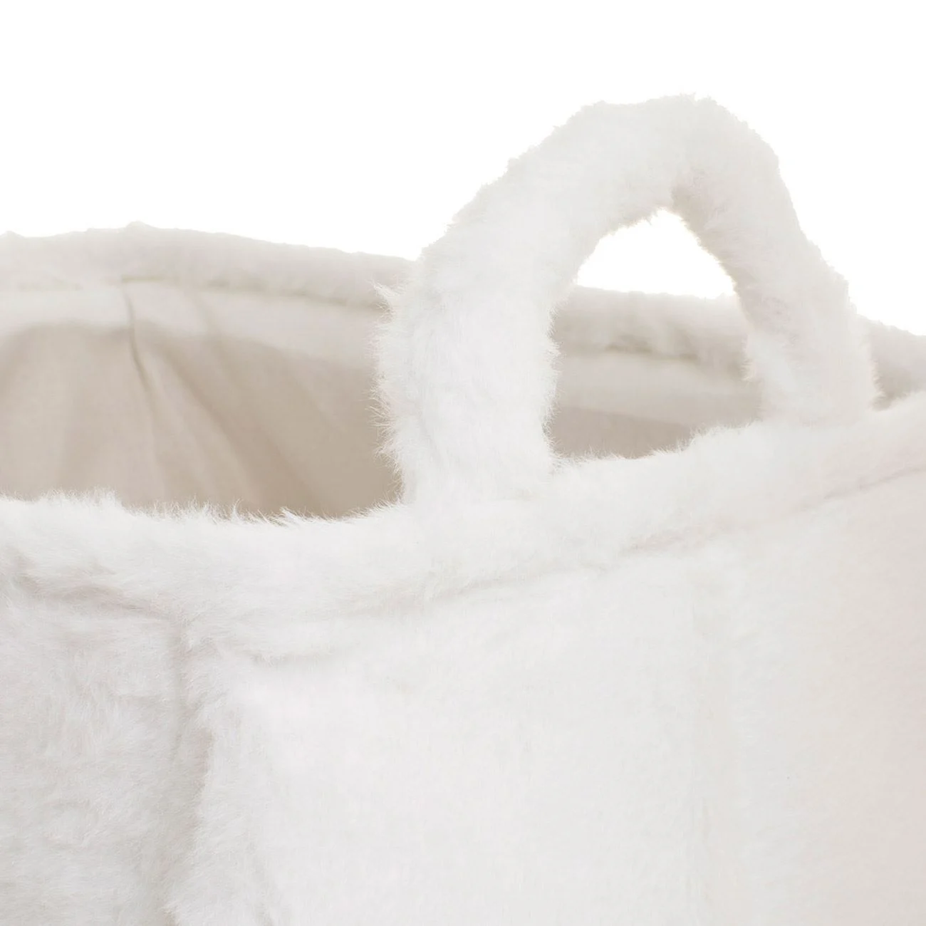 Cos de Depozitare Textil cu Blana Artificiala Alba Model Pisica 36x26x24cm - poza 3