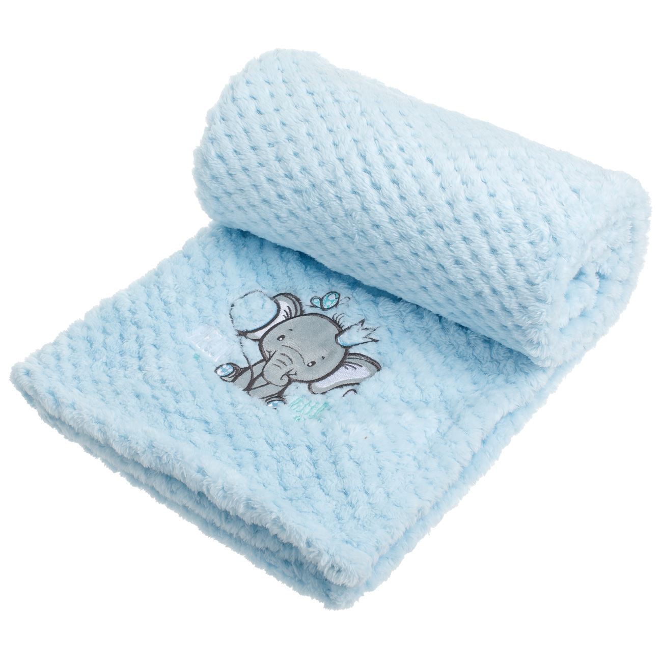 Patura Bebe Catifelata Ciel cu Model Elefant Brodat 100x75cm