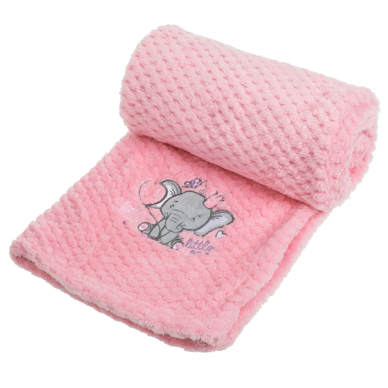 Patura Bebe Catifelata Roz cu Model Elefant Brodat 100x75cm