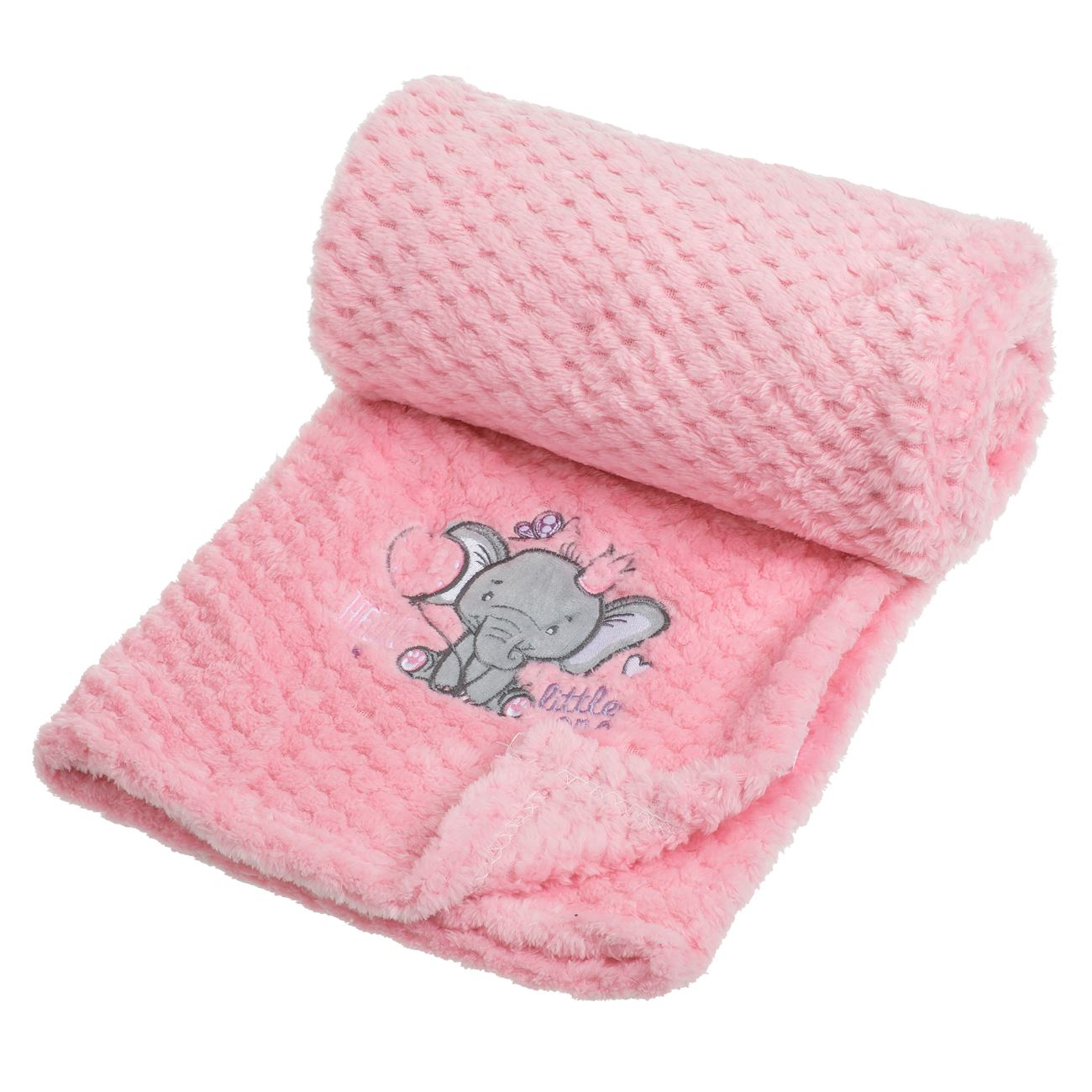 Patura Bebe Catifelata Roz cu Model Elefant Brodat 100x75cm - poza 2