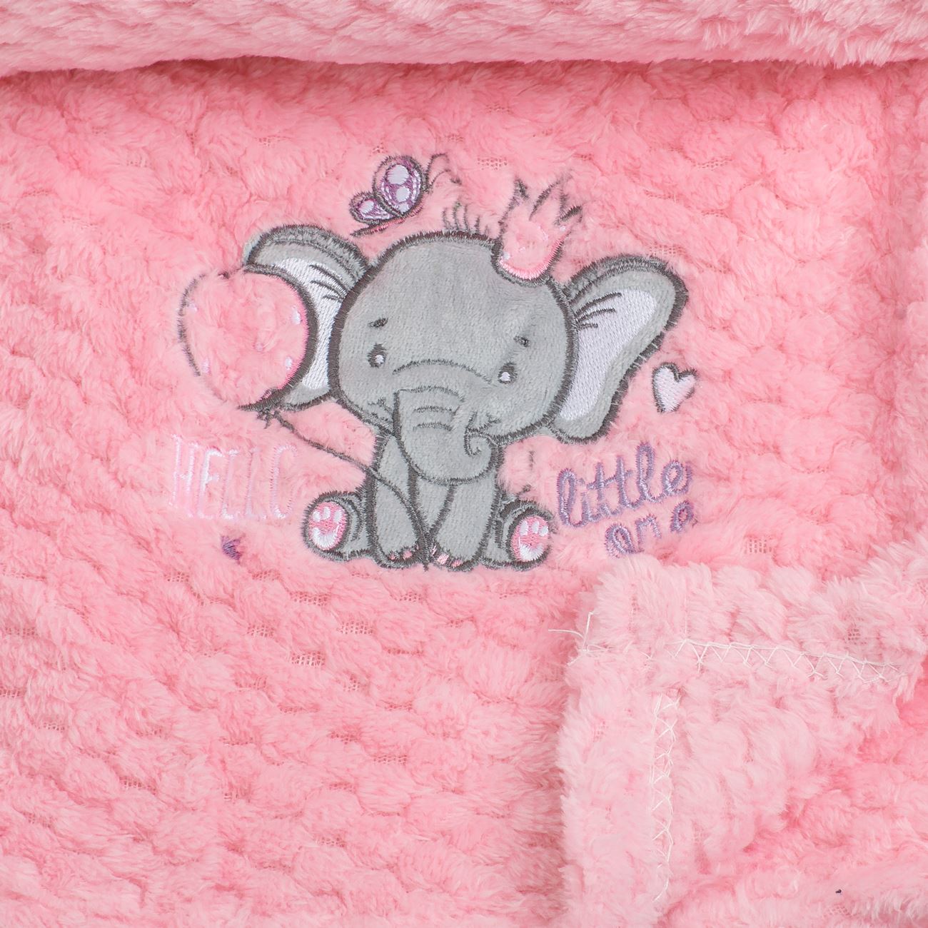 Patura Bebe Catifelata Roz cu Model Elefant Brodat 100x75cm - poza 3