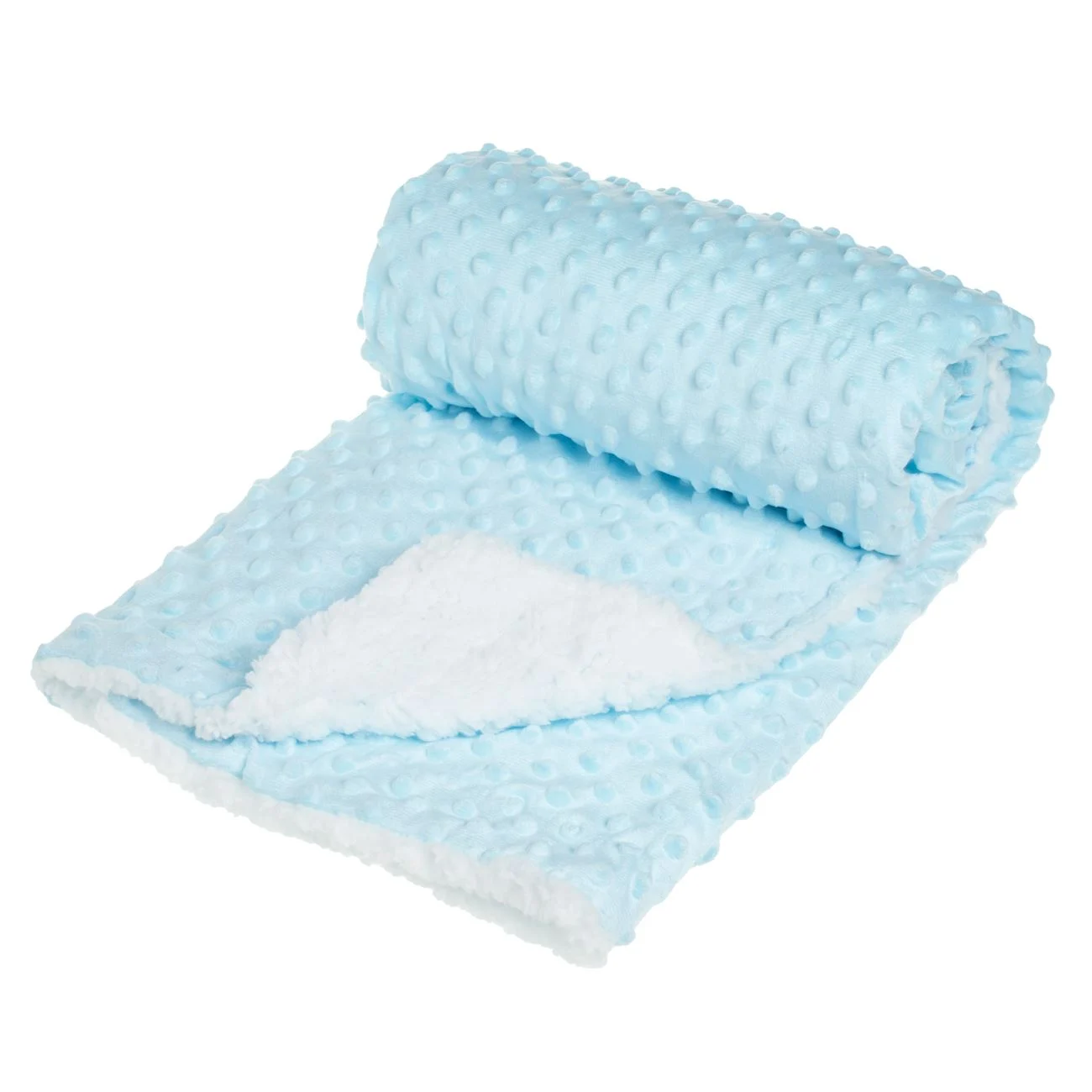 Patura Catifelata Ciel cu Model Reliefat & Blana Sherpa Alba pentru Bebelusi 90x80cm