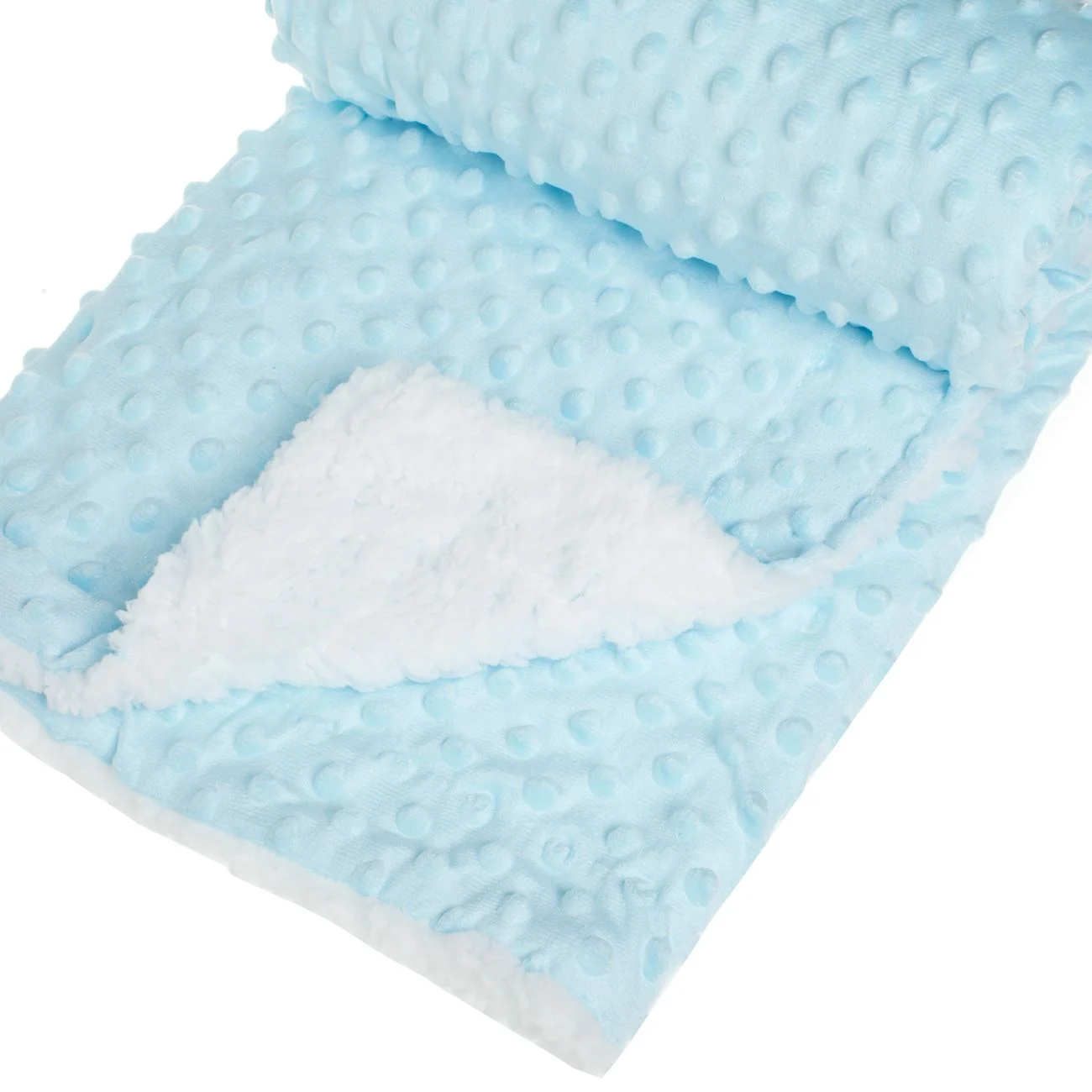 Patura Catifelata Ciel cu Model Reliefat & Blana Sherpa Alba pentru Bebelusi 90x80cm - poza 3