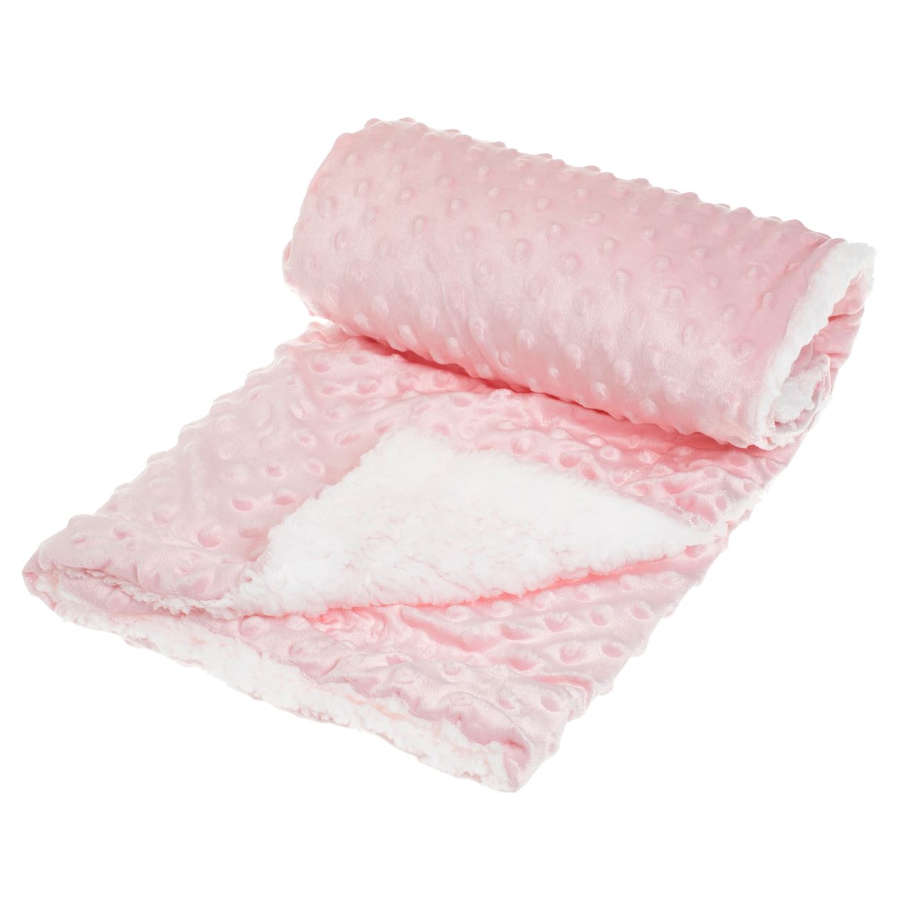 Patura Catifelata Roz cu Model Reliefat & Blana Sherpa Alba pentru Bebelusi 90x80cm
