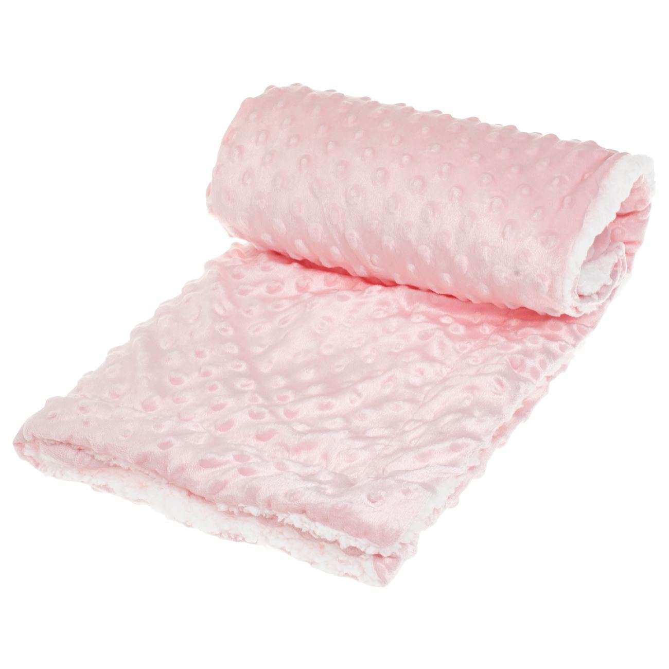 Patura Catifelata Roz cu Model Reliefat & Blana Sherpa Alba pentru Bebelusi 90x80cm - poza 2