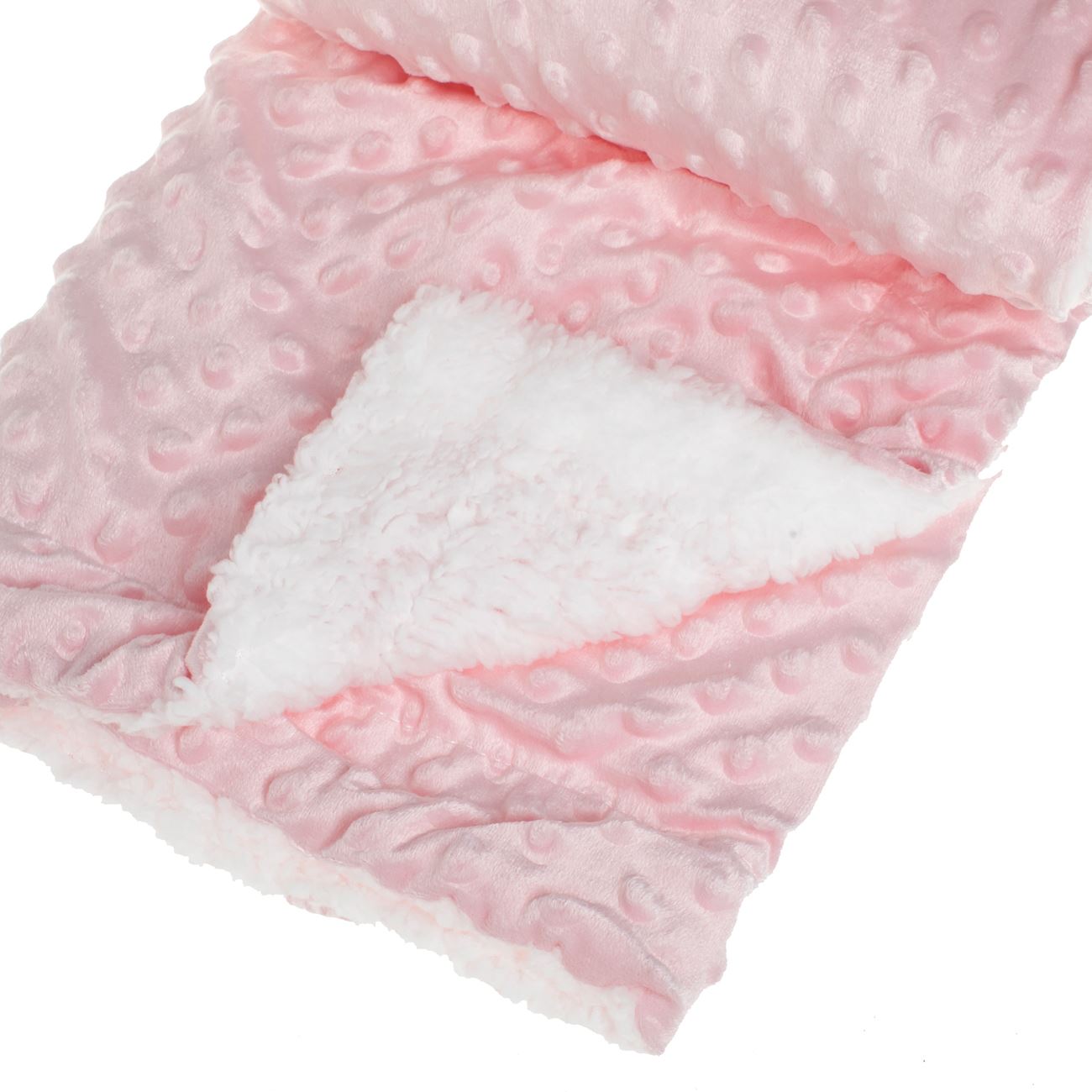Patura Catifelata Roz cu Model Reliefat & Blana Sherpa Alba pentru Bebelusi 90x80cm - poza 3