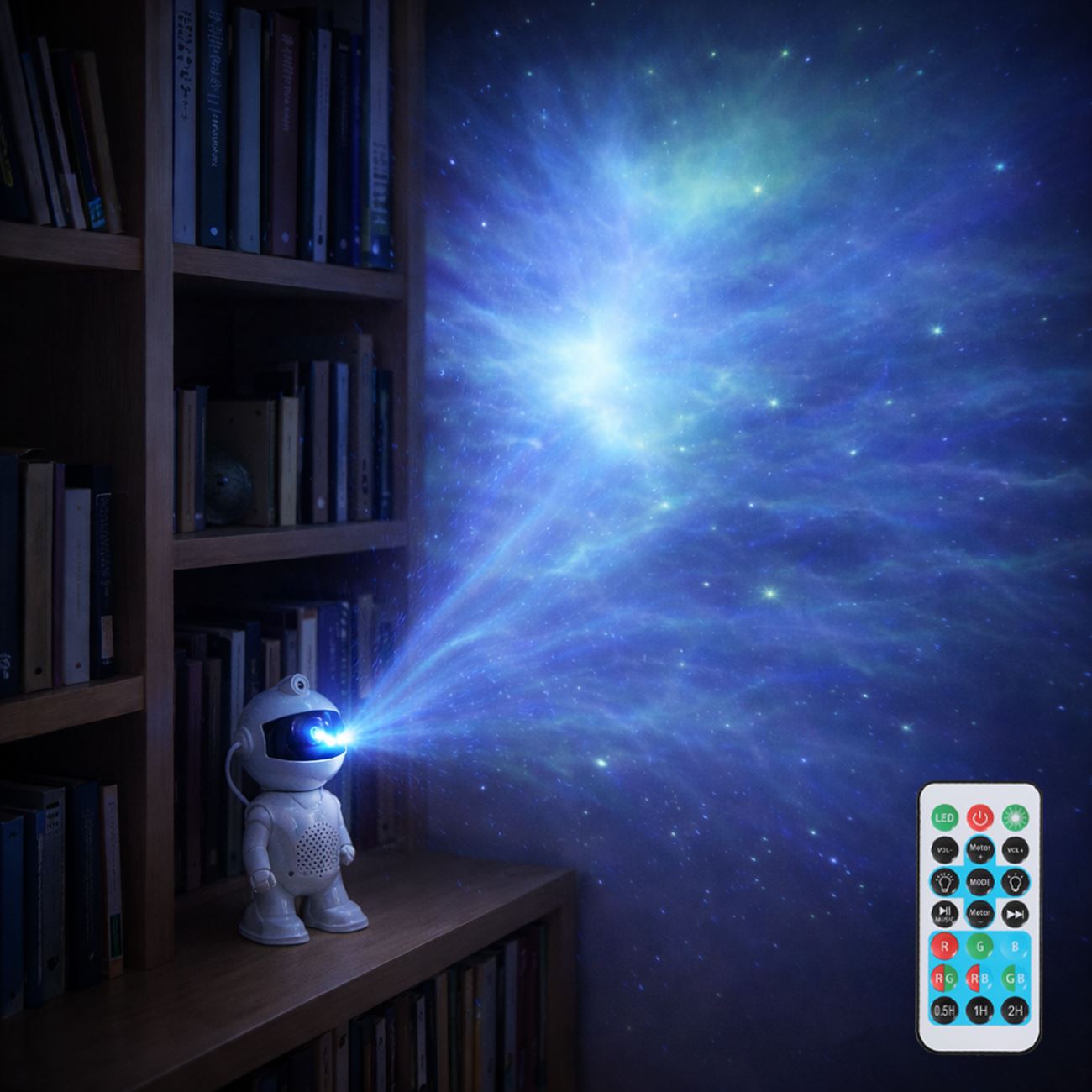 Proiector Astronaut cu LED Cablu USB & Telecomanda 11x8x20cm