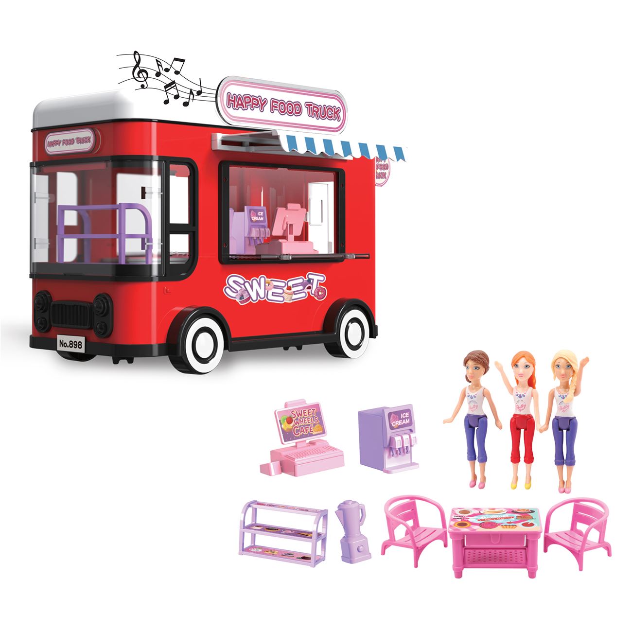 Rulota tip Food Truck cu 3 Papusi & Accesorii