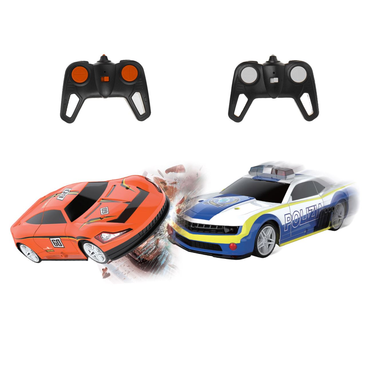 Set Masini de Ciocnire Politie & de Curse cu Telecomanda 1:20