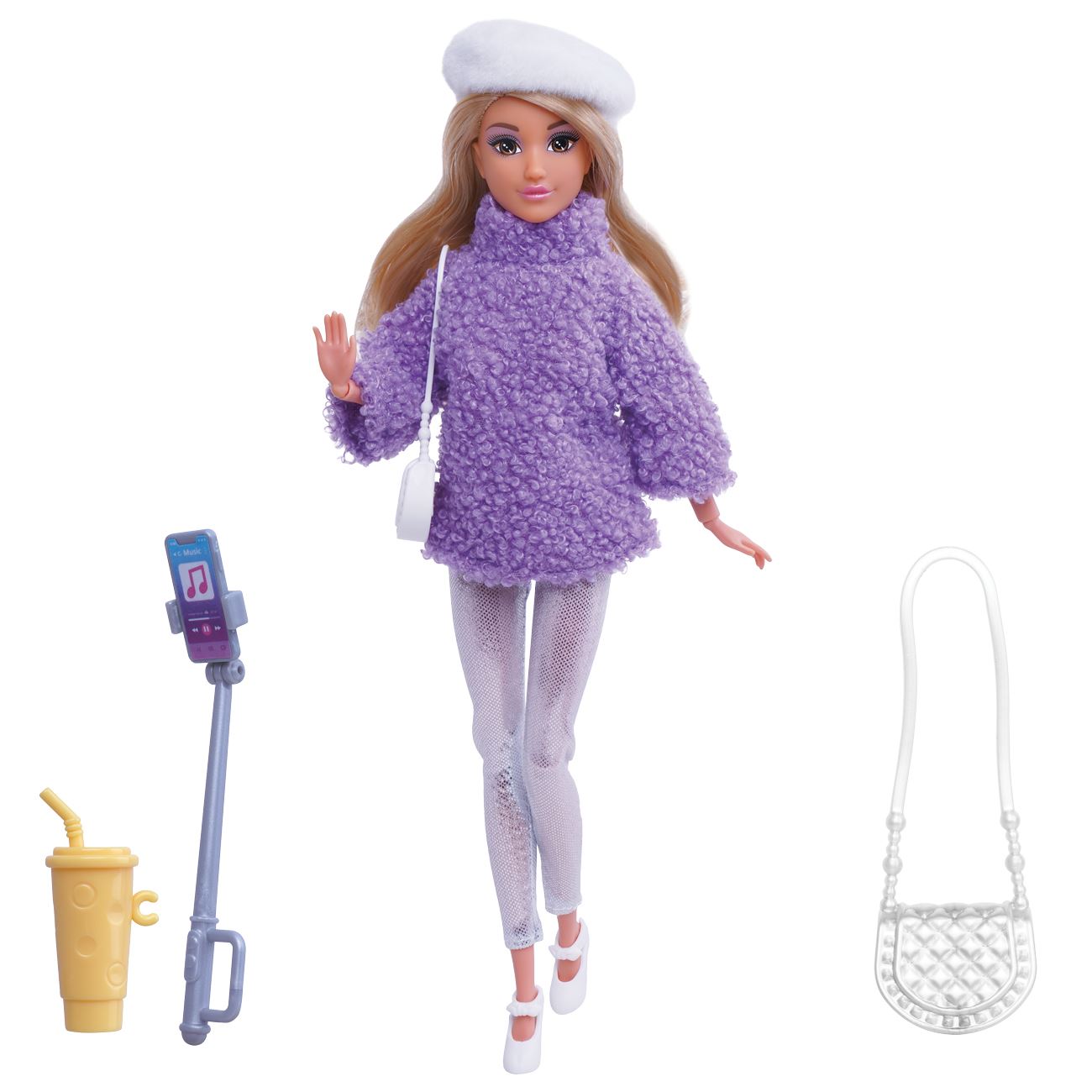 Papusa Manechin cu Outfit de Iarna Lila & Accesorii