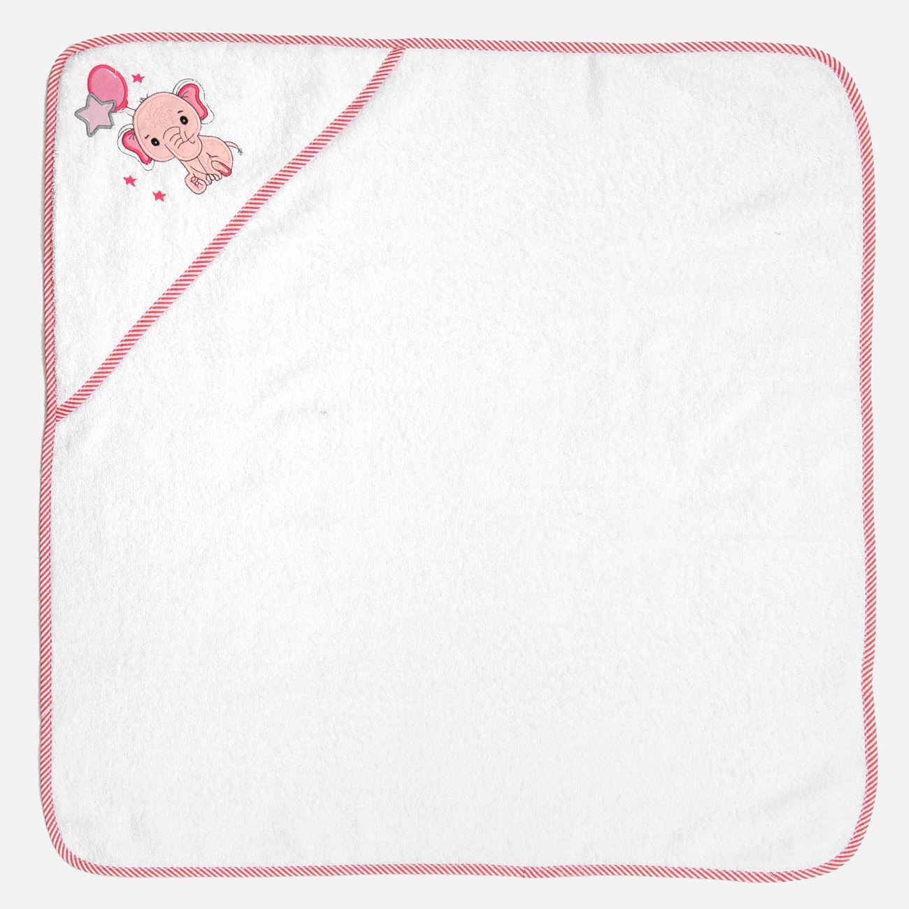 Prosop cu Gluga din Bumbac Alb cu Model Elefant Roz pentru Bebelusi 75x75cm