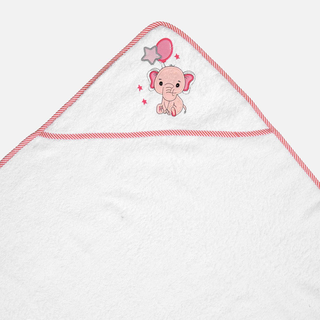 Prosop cu Gluga din Bumbac Alb cu Model Elefant Roz pentru Bebelusi 75x75cm - poza 2