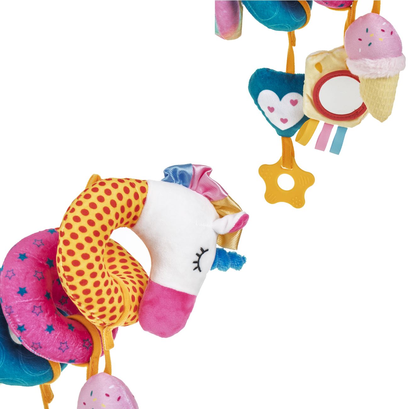 Jucarie pentru Patut Spiralata Unicorn cu Jucarie de Dentitie 25cm - poza 3