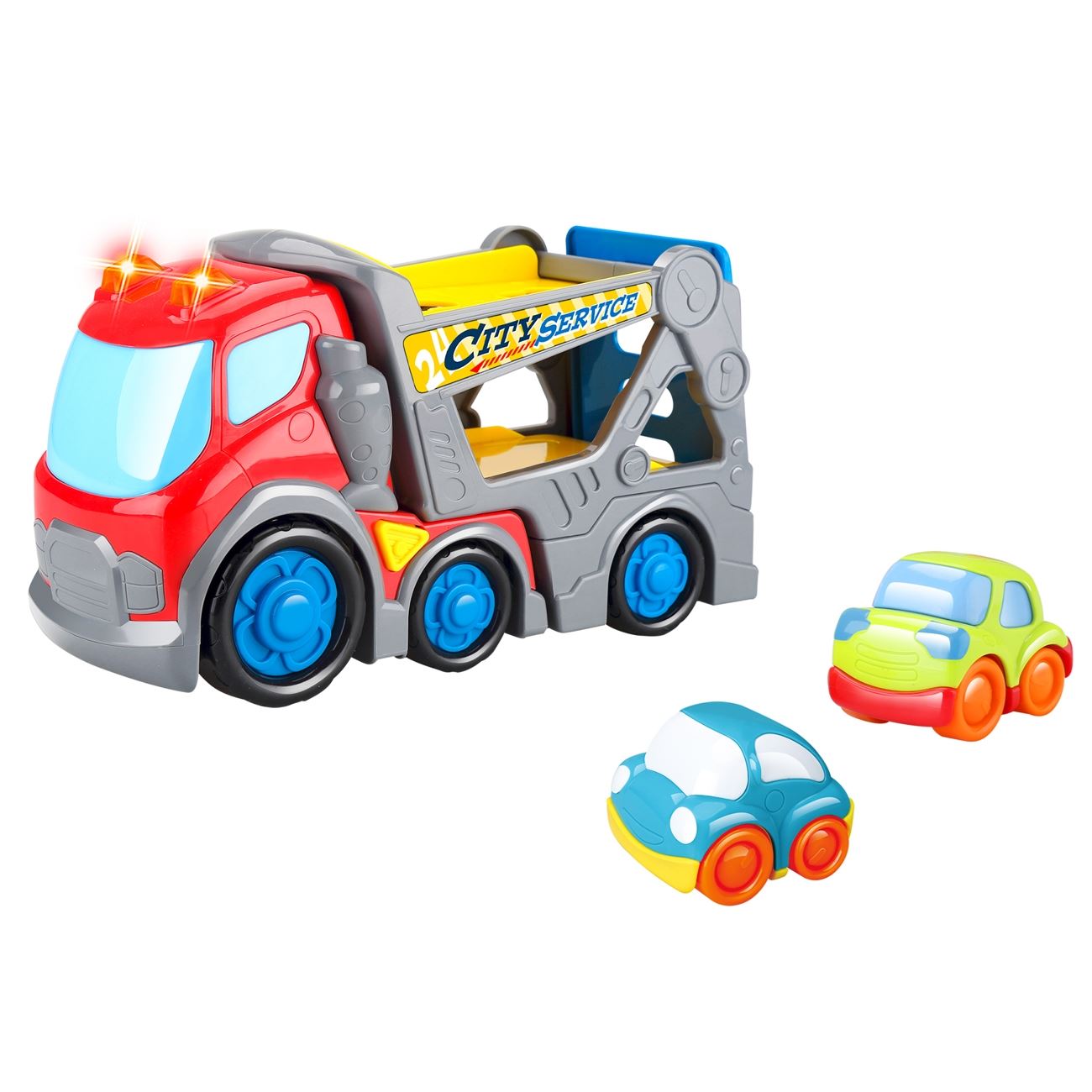 Jucarie Prescolara Camion cu 2 Masini Efecte Sonore & Lumini
