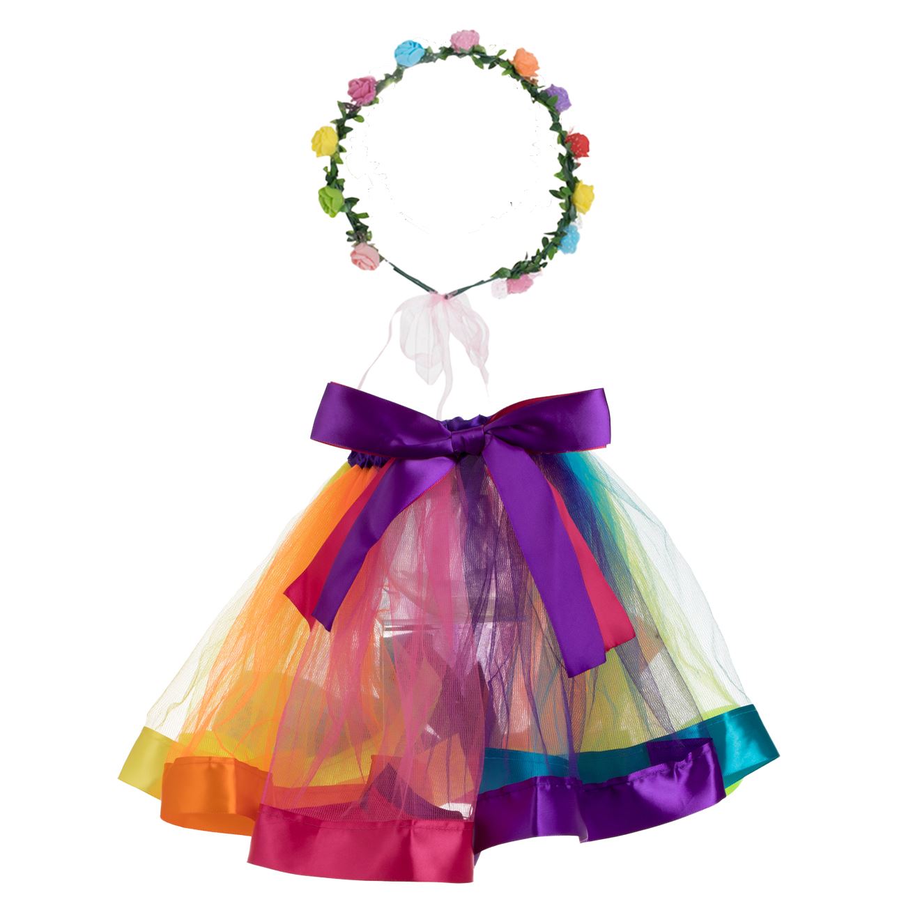 Set Deghizare cu Fusta Colorata & Coronita cu Flori