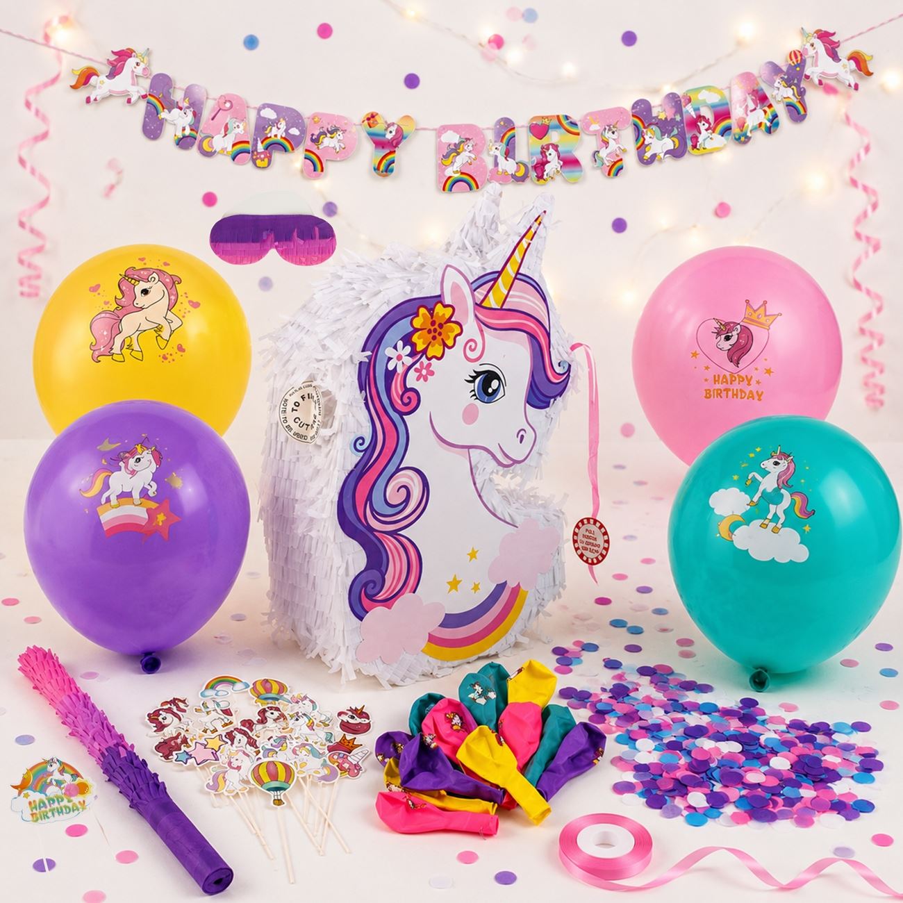 Set Party cu Piniata Unicorn - 52 Accesorii