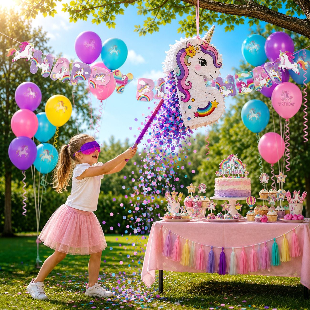 Set Party cu Piniata Unicorn - 52 Accesorii - poza 2