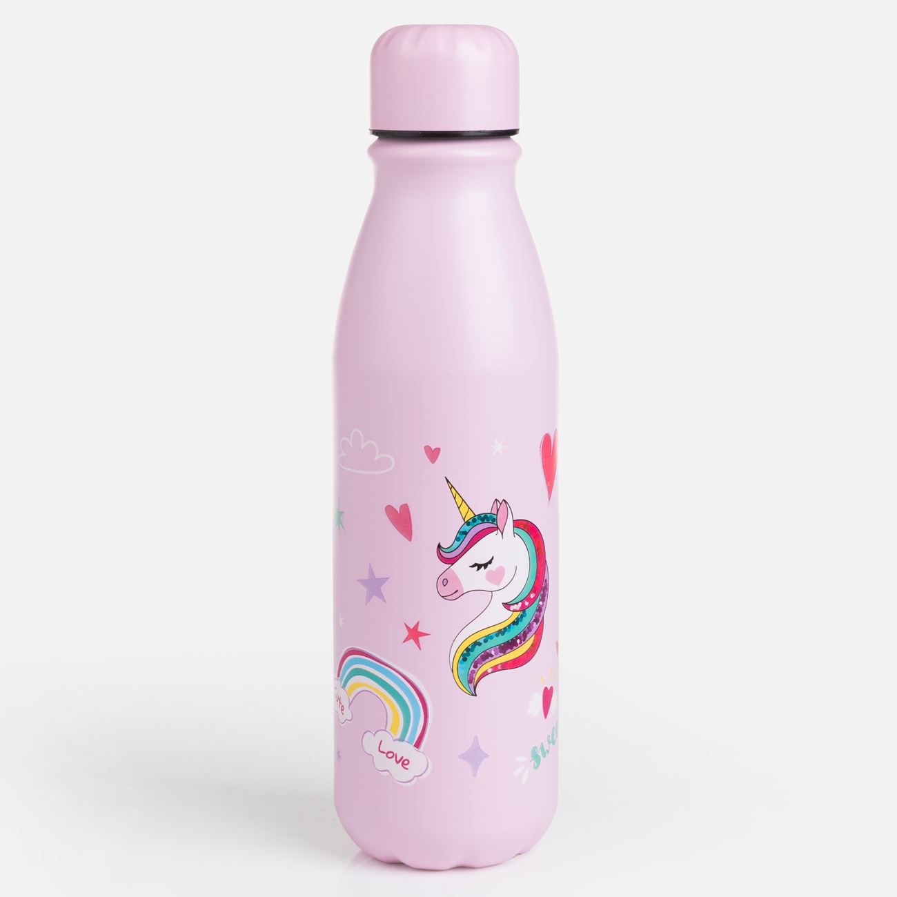 Sticla Apa din Aluminiu Roz cu Model Unicorn Rainbow 600ml - poza 2