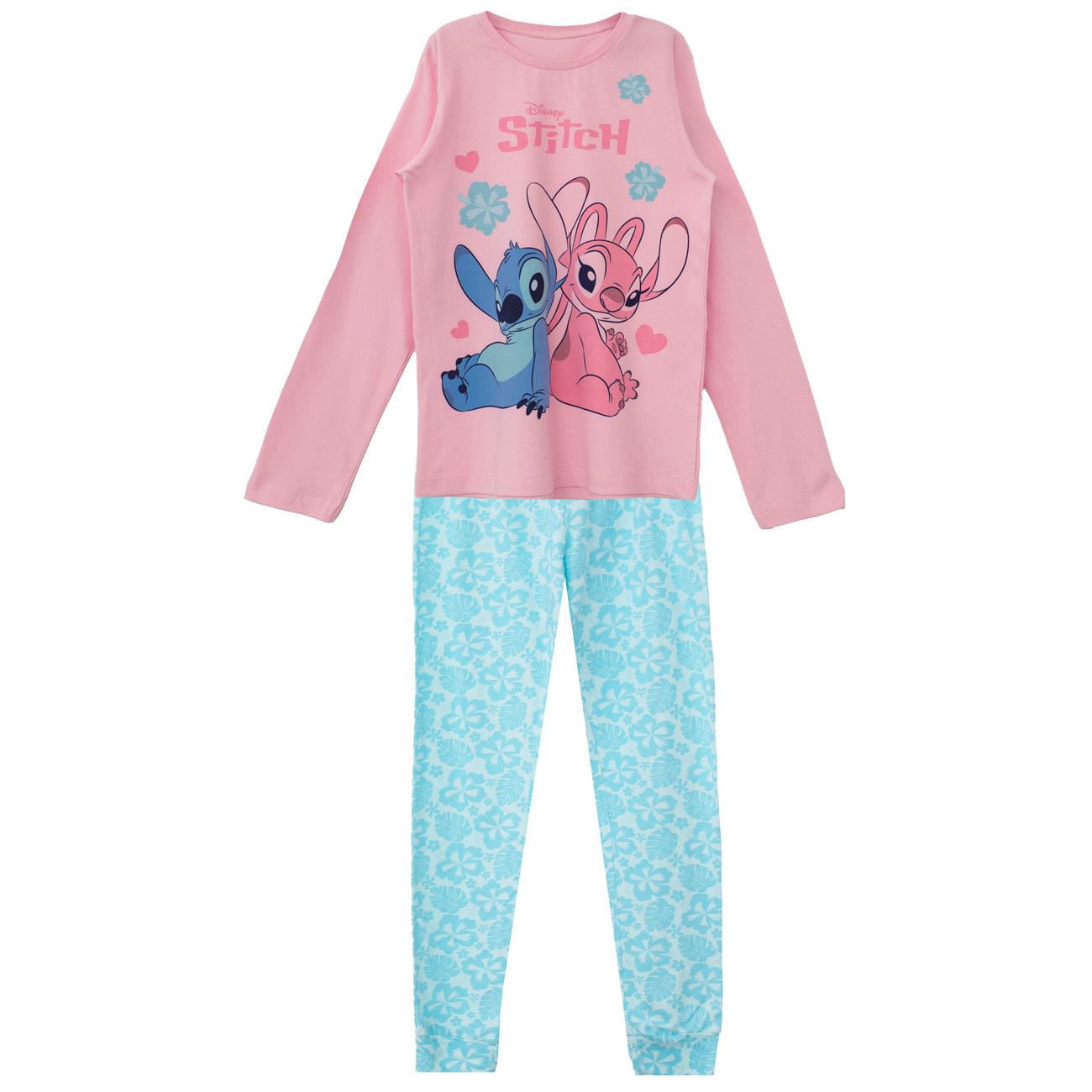 Set Pijama din Bumbac Ciel Roz cu Model Stitch pentru Copii
