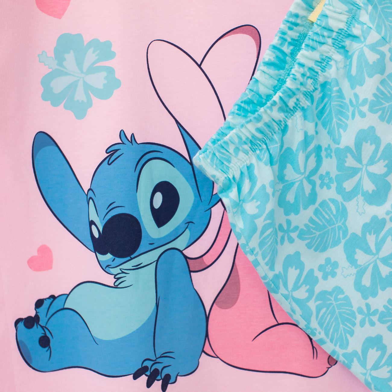 Set Pijama din Bumbac Ciel Roz cu Model Stitch pentru Copii - poza 2