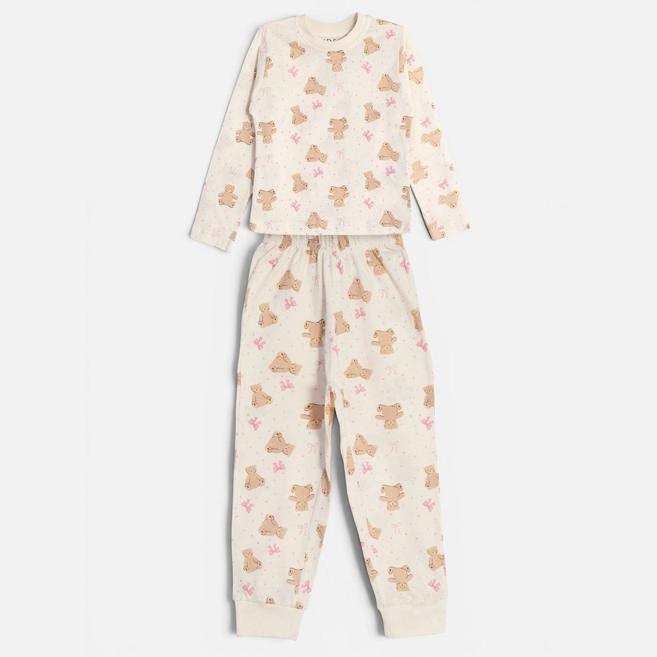 Pijama de Iarna din Bumbac Bej cu Model Ursuleti pentru Copii - poza 2
