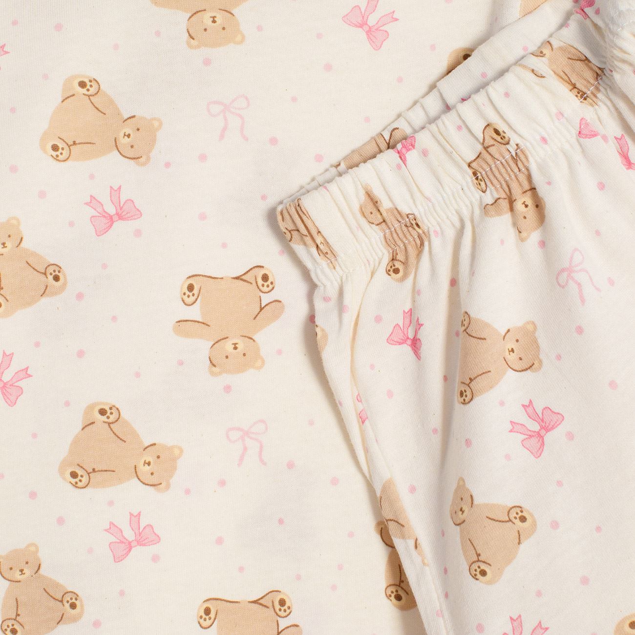 Pijama de Iarna din Bumbac Bej cu Model Ursuleti pentru Copii - poza 3