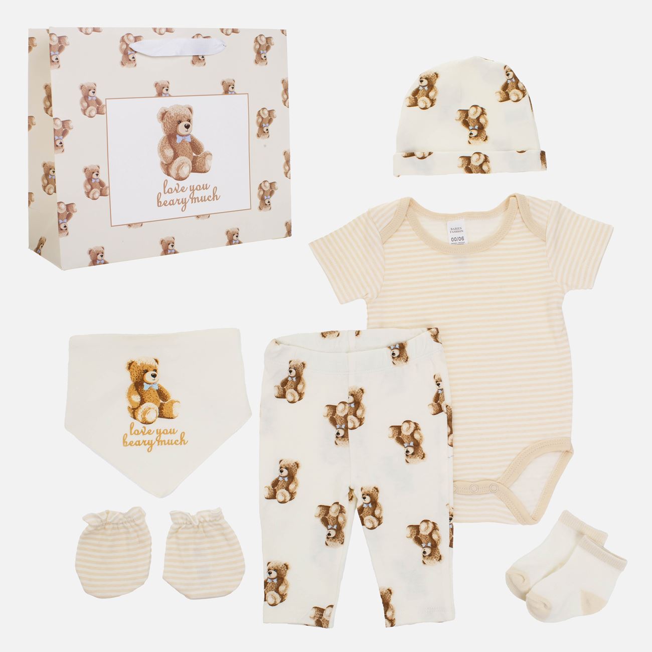 Set Cadou pentru Nou Nascut cu Model Ursuleti - 8buc