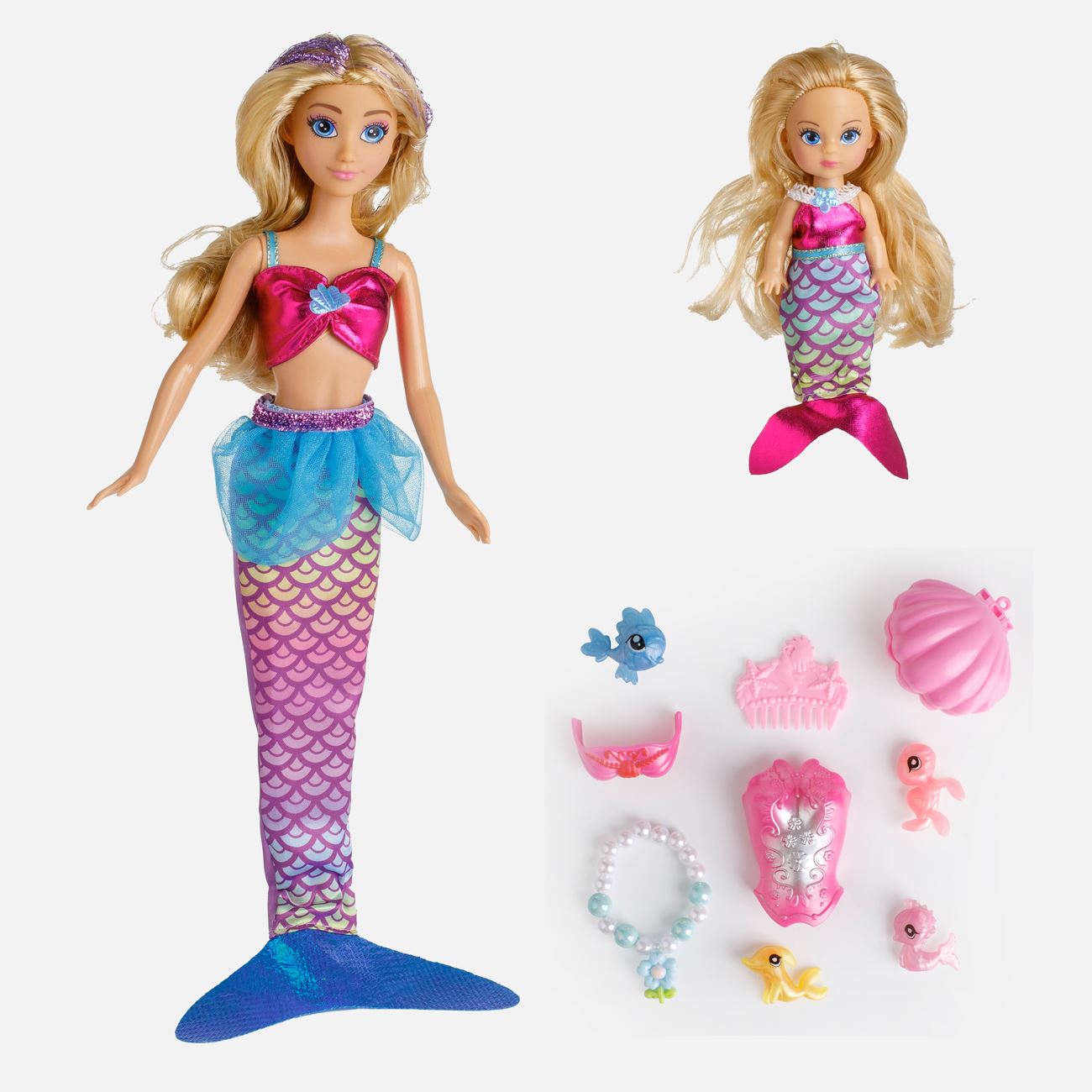 Papusa Manechin Sirena cu Coada Accesorii & Mica Sirena 33cm