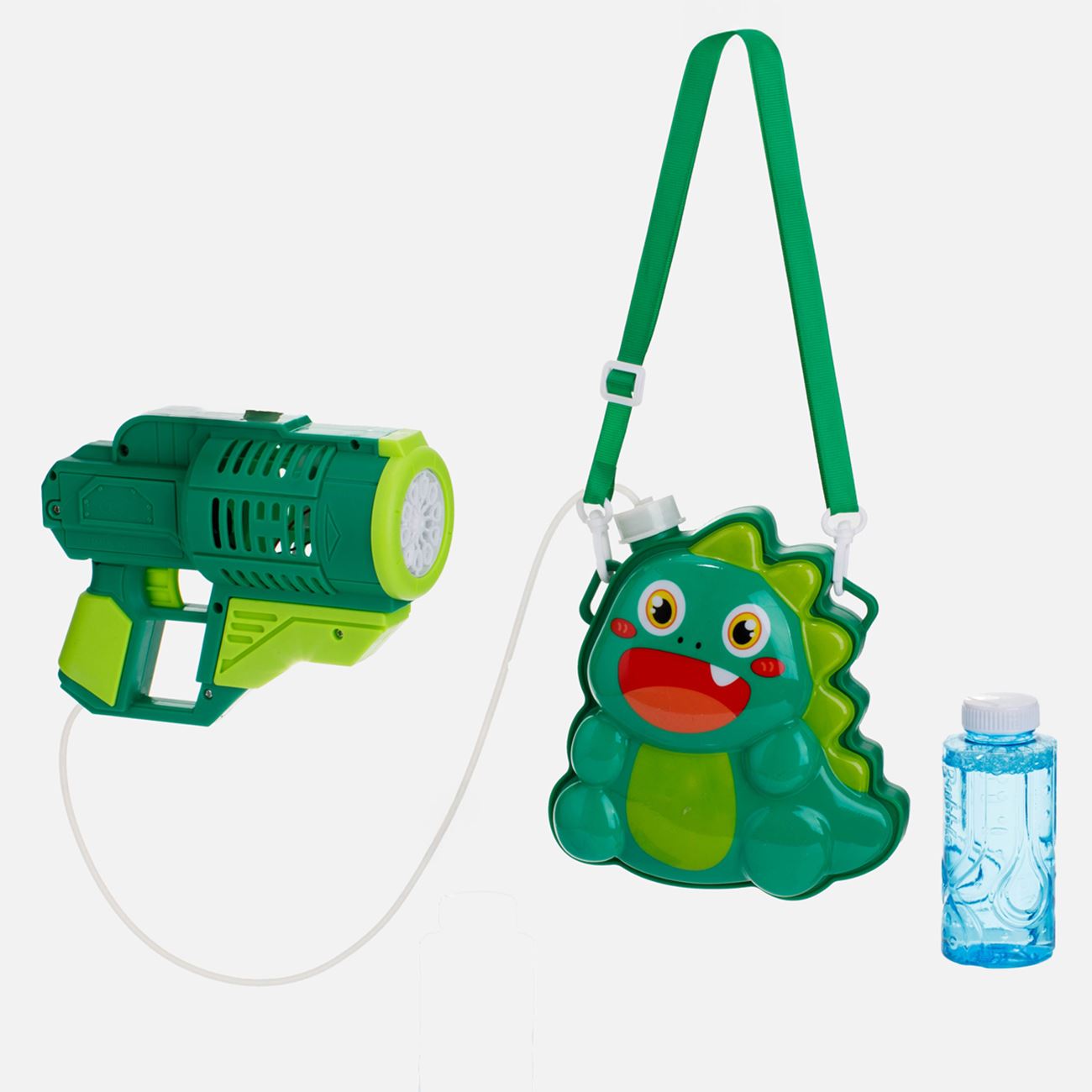 Jucarie Mitraliera pentru Baloane de Sapun Verde cu Geanta Dinozaur