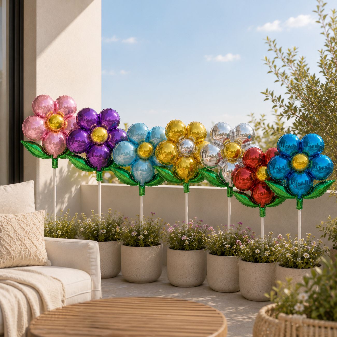 Baloane Party din Folie Buchet de Flori cu Stick-uri & Suporturi 40cm - 8buc