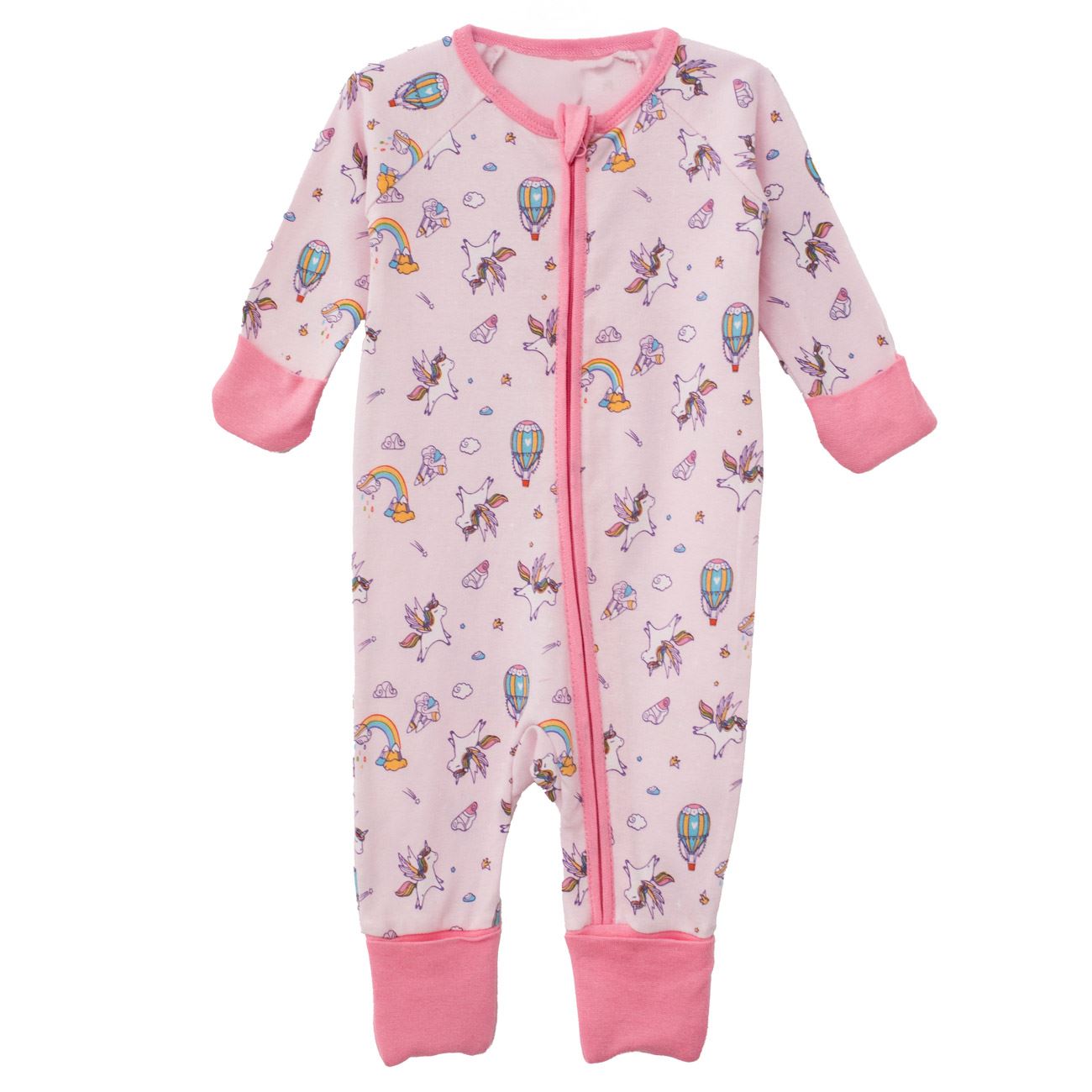 Salopeta din Bumbac Roz cu Unicorn Curcubeu & Fermoar pentru Bebelusi - poza 2