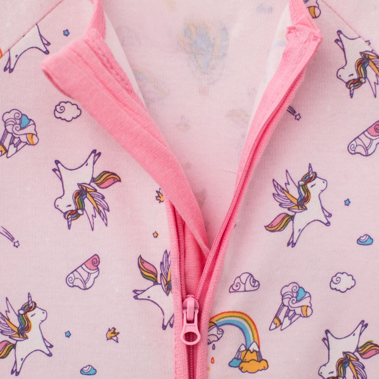 Salopeta din Bumbac Roz cu Unicorn Curcubeu & Fermoar pentru Bebelusi - poza 4