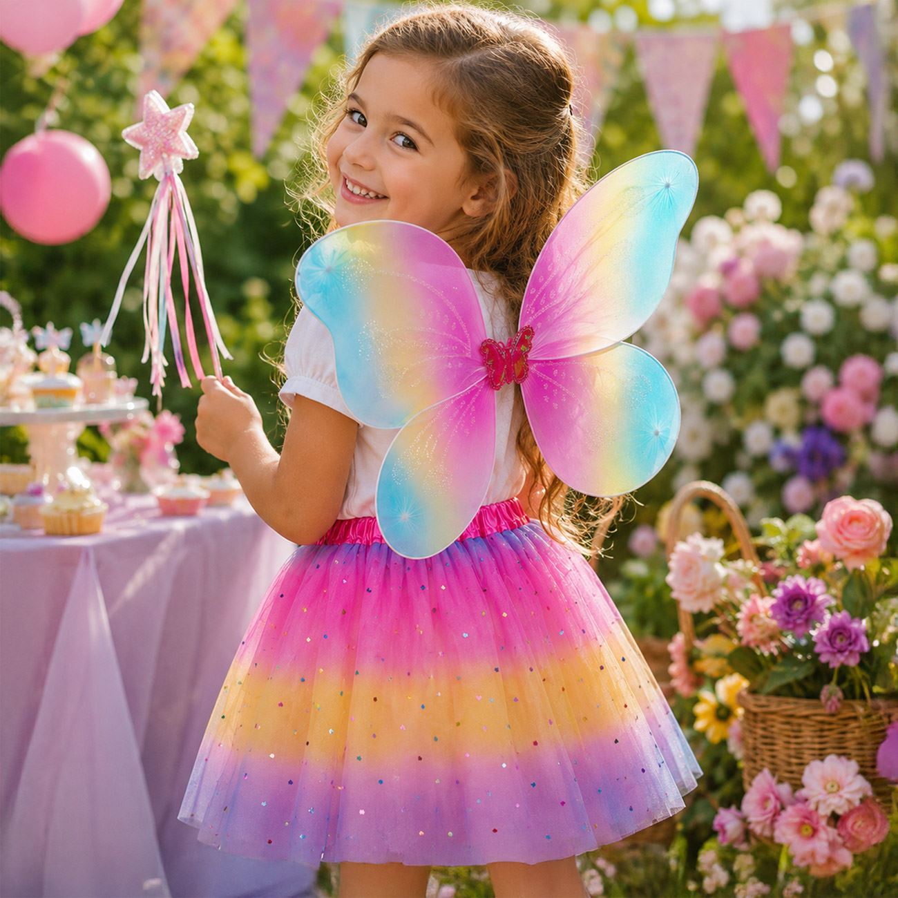 Set Aripi pentru Deghizare & Fusta Tutu Curcubeu Fluture